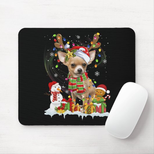 Tapis De Souris Fun Chihuahua Noël Chien moche Santa Hat Lumières (Avec souris)