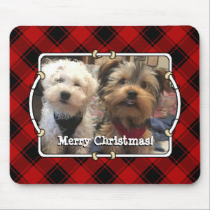 Tapis De Souris Fun Custom Christmas Red & Black Plaid Photo Cadre