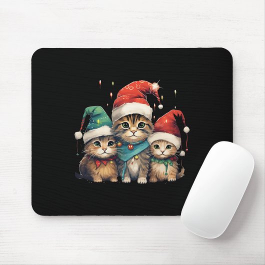Tapis De Souris Fun Kittens Noël Noël Noël Arbre lumières Noël Cha (Avec souris)