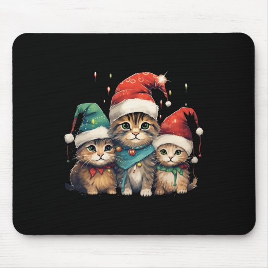 Tapis De Souris Fun Kittens Noël Noël Noël Arbre lumières Noël Cha (Devant)