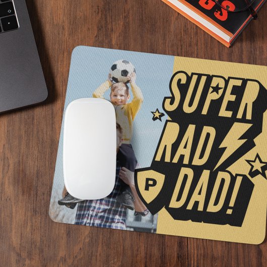 Tapis De Souris Fun Super Rad Papa Superhero Comédie Monogramme & 