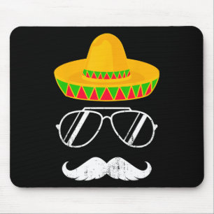 Tapis De Souris Funky Mexicain Sombrero Moustache Face Pour Cinco