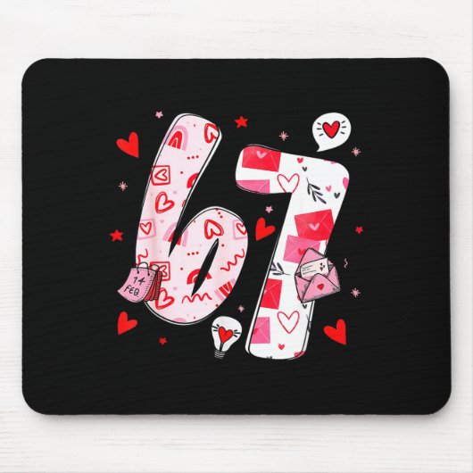 Tapis De Souris Funny 67 Meme Six Seven 6 7 Valentine Hearts  (Devant)