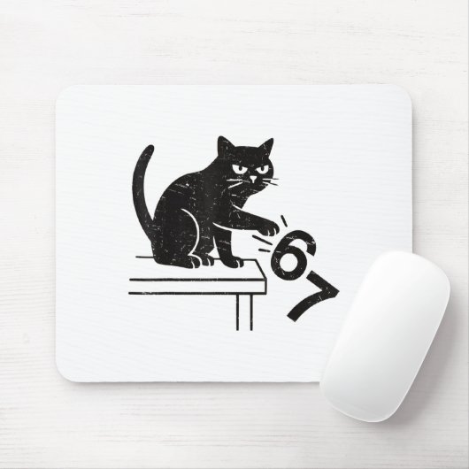 Tapis De Souris Funny 6 7 Meme Cat Knocking Off 67  (Avec souris)