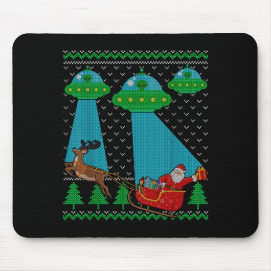Tapis De Souris Funny Alien Ufo Santa Sleigh Ugly Christmas Sweate (Devant)