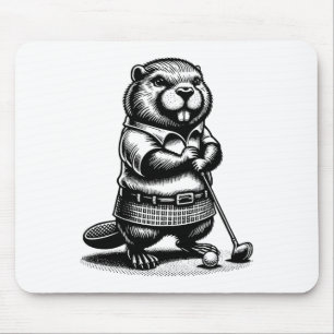 Tapis De Souris Funny Beaver Golfeur Swing Golf Rodent Sports