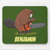 Tapis De Souris Funny beaver with chainsaw cartoon humor (Devant)
