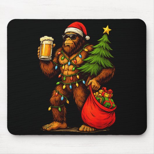 Tapis De Souris Funny Big Foot Santa Hat Drink Christmas Tree Xmas (Devant)