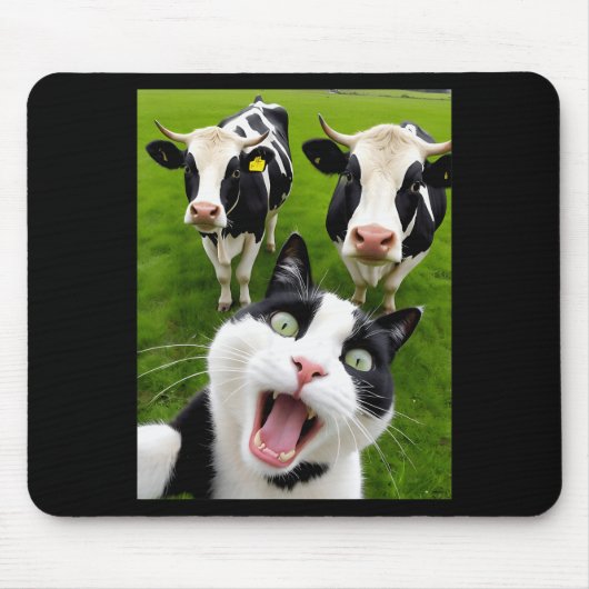 Tapis De Souris Funny Black And White Cat Cow Selfie (Devant)