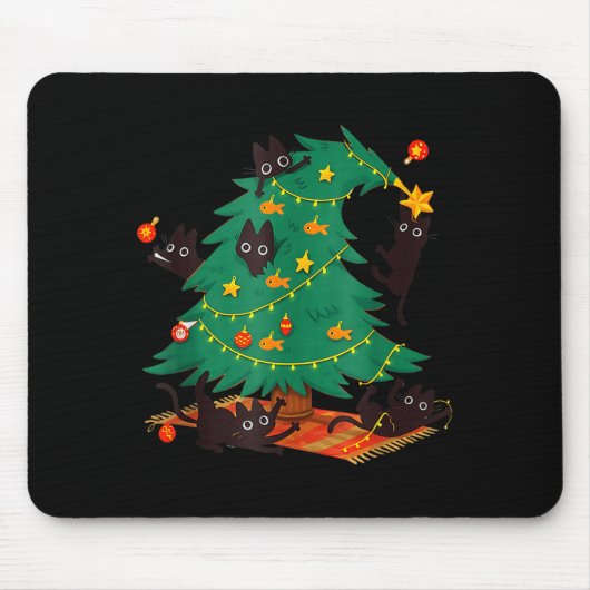 Tapis De Souris Funny Black Cat Christmas Tree  (Devant)