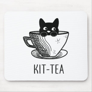 Tapis De Souris Funny Black Cat Kit-thé Graphisme Hommes Femmes Fi