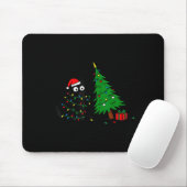 Tapis De Souris Funny Black Cat Pushing 67 Christmas Tree Over Cat (Avec souris)
