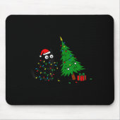 Tapis De Souris Funny Black Cat Pushing 67 Christmas Tree Over Cat (Devant)
