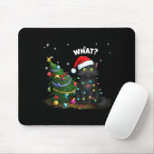 Tapis De Souris Funny Black Cat Pushing Christmas Tree  (Avec souris)