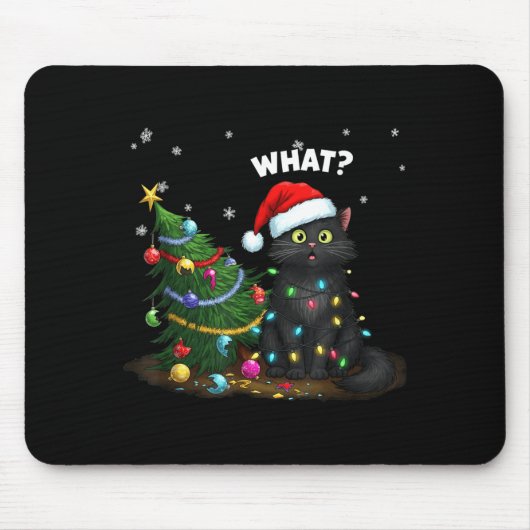 Tapis De Souris Funny Black Cat Pushing Christmas Tree  (Devant)