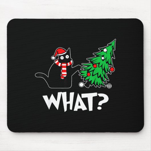 Tapis De Souris Funny Black Cat Xmas Pushing Christmas Tree Over C (Devant)