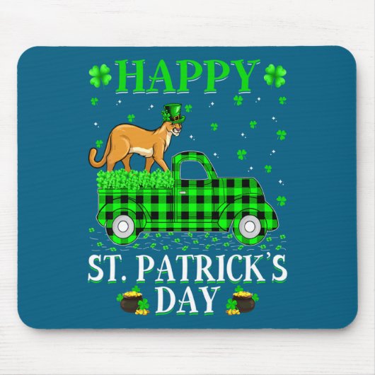 Tapis De Souris Funny Buffalo Plaid Green Truck Cougar St Patrick  (Devant)