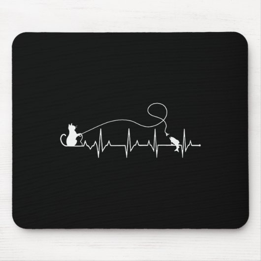 Tapis De Souris Funny Cat Fly Fishing Fisherman Heartbeat Line Hea (Devant)