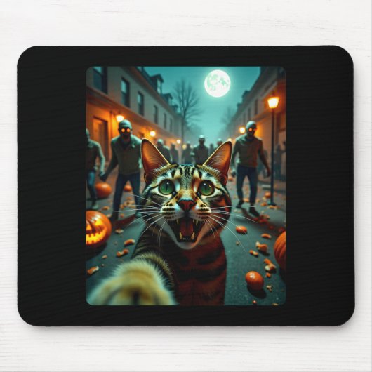 Tapis De Souris Funny Cat Selfie Halloween Zombies Humor  (Devant)