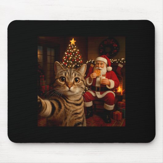 Tapis De Souris Funny Cat Selfie Santa Claus Eating Cookies Christ (Devant)