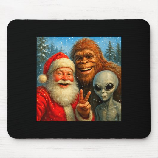 Tapis De Souris Funny Cat Selfie With Santa Claus & Bigfoot Me (Devant)