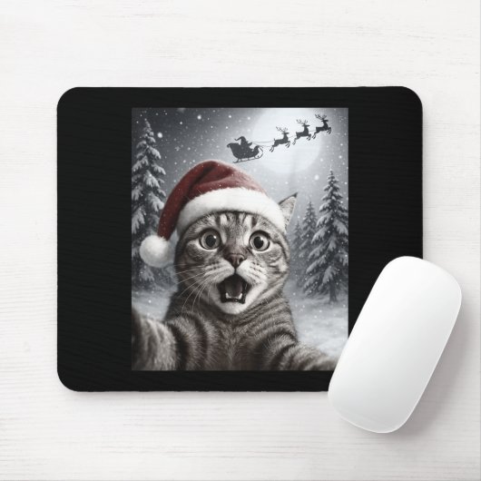 Tapis De Souris Funny Cat Selfie With Santa Claus Christmas Men Wo (Avec souris)