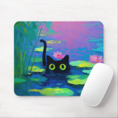 Tapis De Souris Funny Chat noir nager dans l'étang | L'art bizarre (Avec souris)
