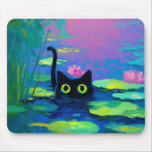 Tapis De Souris Funny Chat noir nager dans l'étang | L'art bizarre (Devant)