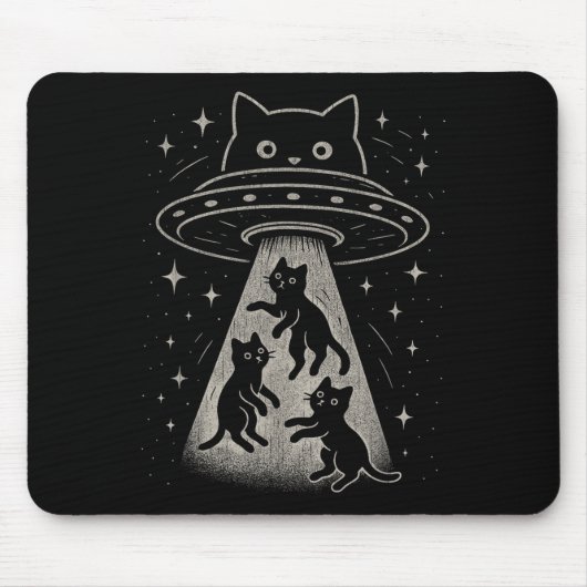 Tapis De Souris Funny Chat Ufo Cute Kitty Espace Alien Aes (Devant)