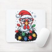 Tapis De Souris Funny Chicken Christmas Tree Lights Santa Hat Xmas (Avec souris)