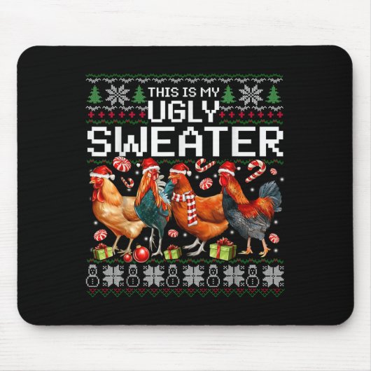 Tapis De Souris Funny Chicken Ugly Christmas Sweater Holiday Desig (Devant)