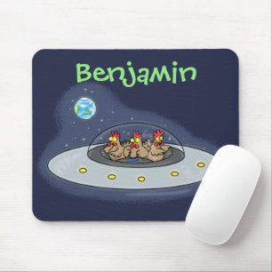 Tapis De Souris Funny chickens in space cartoon illustration