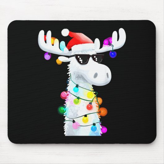Tapis De Souris Funny Christmas Moose With Sungles And Holiday Lig (Devant)