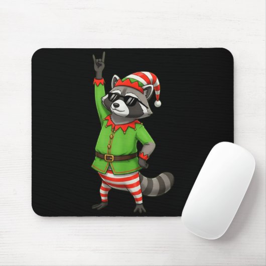 Tapis De Souris Funny Christmas Raccoon Dressed As Elf With Sungle (Avec souris)
