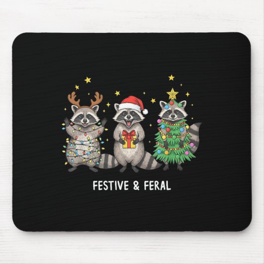 Tapis De Souris Funny Christmas Racoon - Feral But Festive  (Devant)