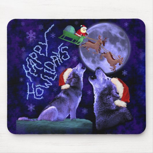 Tapis De Souris Funny Christmas Wolf Pun Happy Howlidays Humour (Devant)