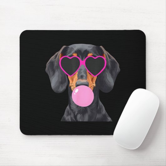 Tapis De Souris Funny Dachshund Wearing Gles And Blowing Nk Bubble (Avec souris)