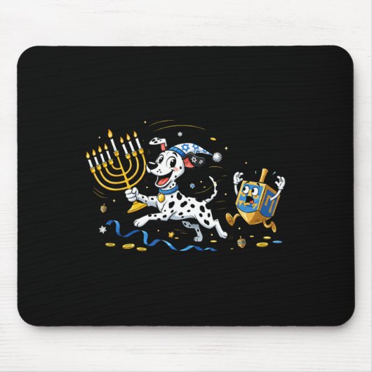 Tapis De Souris Funny Dalmatian Dreidel Menorah Hanukkah Kids Wome (Devant)