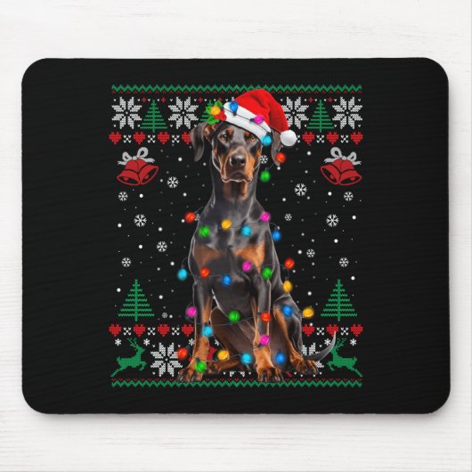 Tapis De Souris Funny Doberman Christmas Santa Hat Dog Ugly Sweate (Devant)