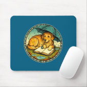 Tapis De Souris Funny Dog Reading Book Rain Cozy Umbrella Cute Art (Avec souris)