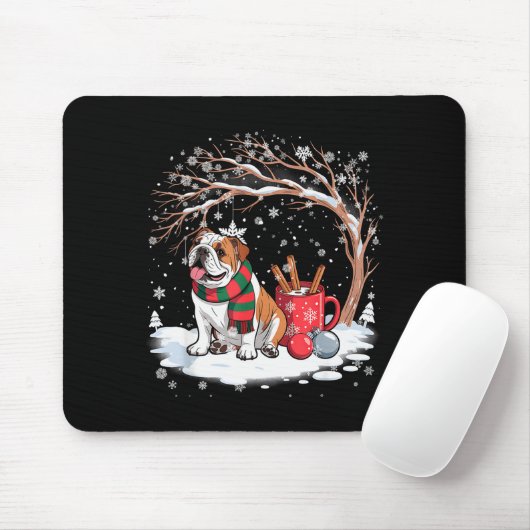 Tapis De Souris Funny English Bulldog In The Snow Tree Christmas W (Avec souris)