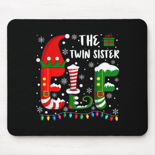 Tapis De Souris Funny Family Matching Pajamas Twin Sister Elf Chri (Devant)