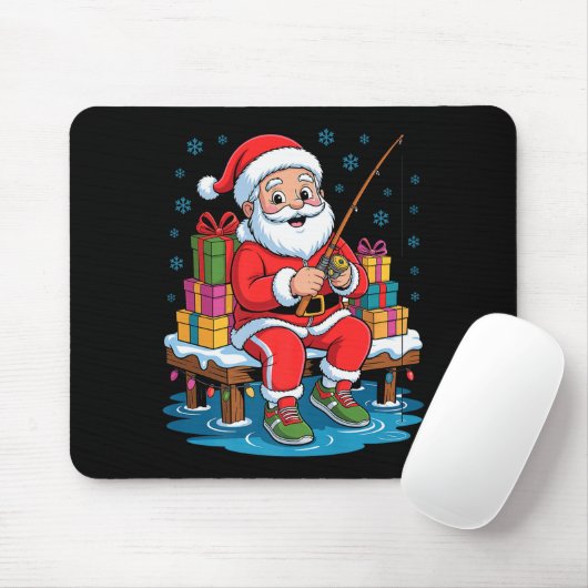 Tapis De Souris Funny Fisherman Santa Fishing Lovers Christmas Xma (Avec souris)