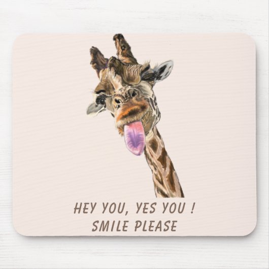 Tapis De Souris Funny Giraffe Tongue Out and Playful Wink Cartoon  (Devant)