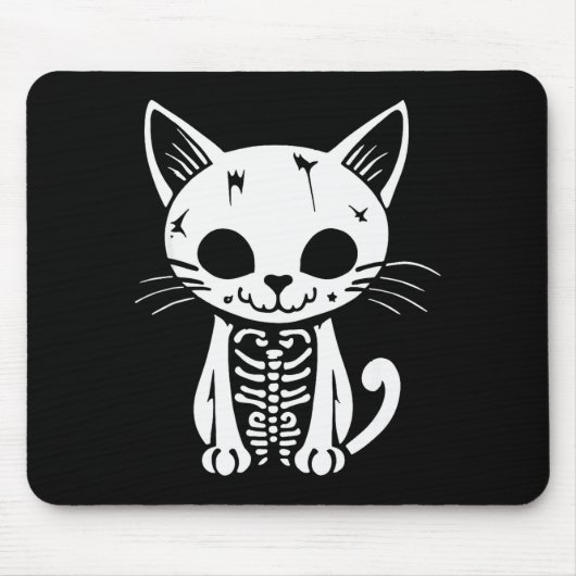 Tapis De Souris Funny Halloween Skeleton Cat Kitty Costume Skull C (Devant)