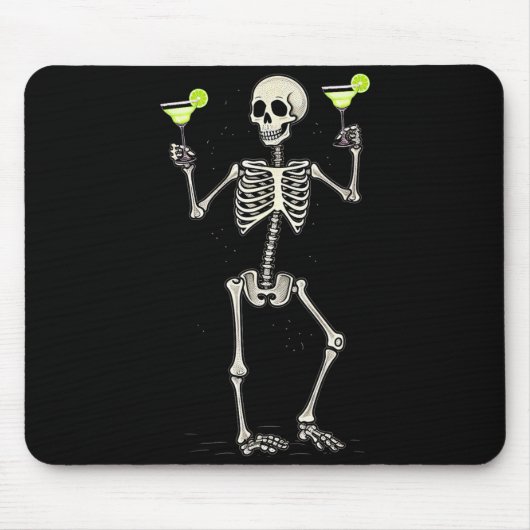 Tapis De Souris Funny Halloween Skeleton Drinking Margarita Tail (Devant)