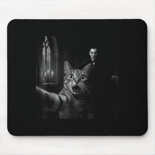 Tapis De Souris Funny Halloween Surprised Ed Cat Selfie Dracula Va (Devant)