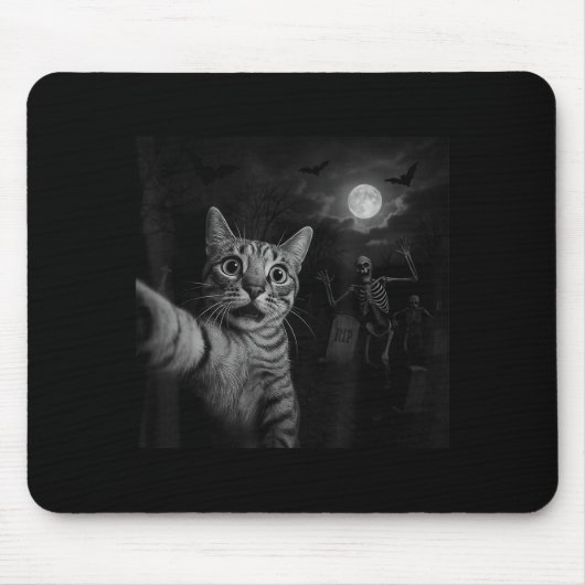 Tapis De Souris Funny Halloween Surprised Ed Cat Selfie Soky Skele (Devant)