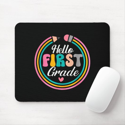 Tapis De Souris Funny Hello First Grade Pencil Circle Design (Avec souris)