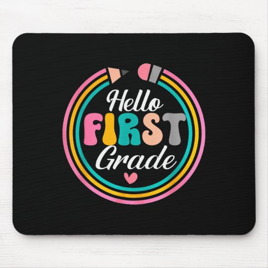 Tapis De Souris Funny Hello First Grade Pencil Circle Design (Devant)